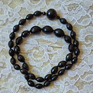 Vintage Faceted Black Beaded Necklace